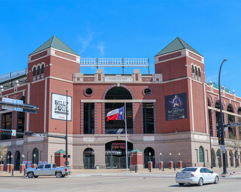 Where do the Texas Rangers play baseball? 