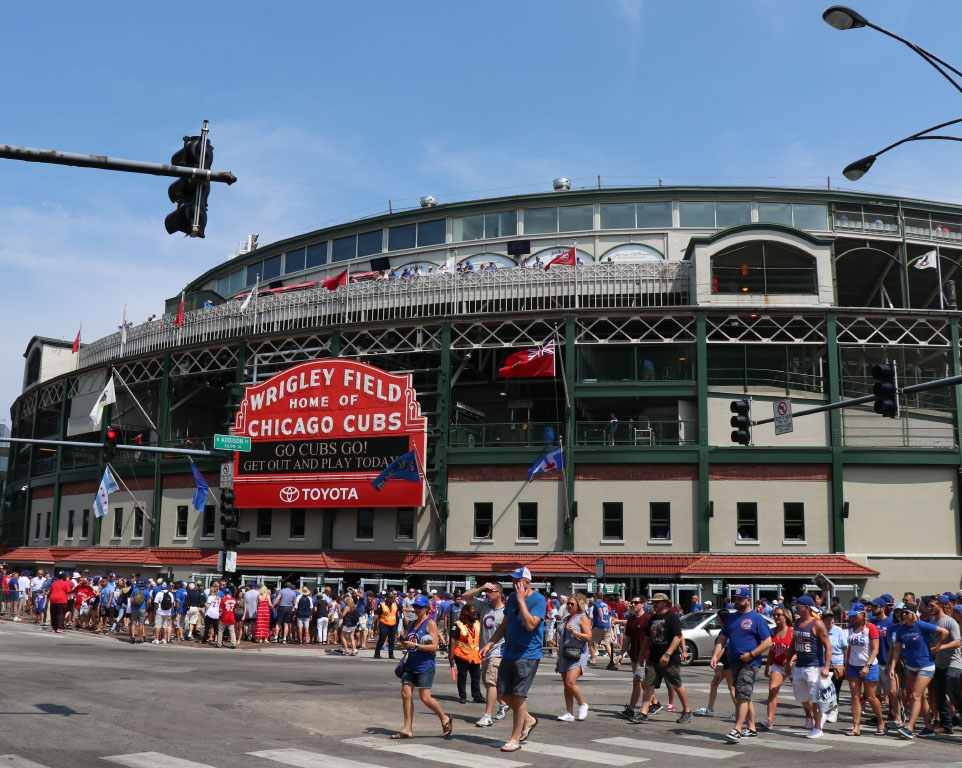 Where do the Chicago Cubs play baseball? 